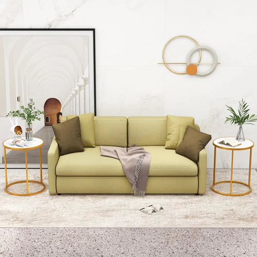 16 Inch Marble Top Round Side Table with Golden Metal Frame for Living Room Bedroom-Set of 2 - Golden - End & Side
