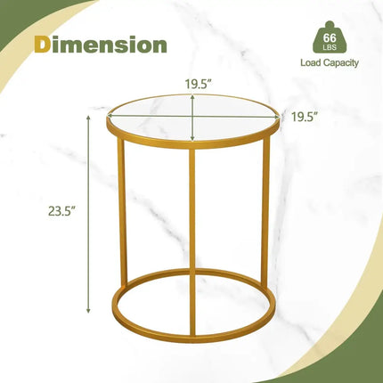 16 Inch Marble Top Round Side Table with Golden Metal Frame for Living Room Bedroom-Set of 2 Costway