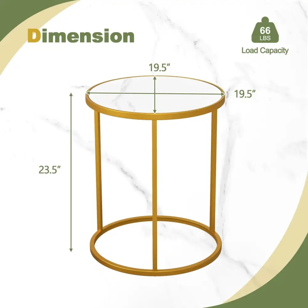 16 Inch Marble Top Round Side Table with Golden Metal Frame for Living Room Bedroom-Set of 2 Costway