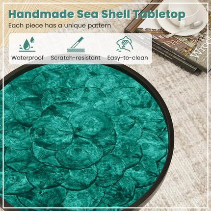 16 Inch Mid-century Modern Coffee End Table with Sea Shell Decoration-Green Costway