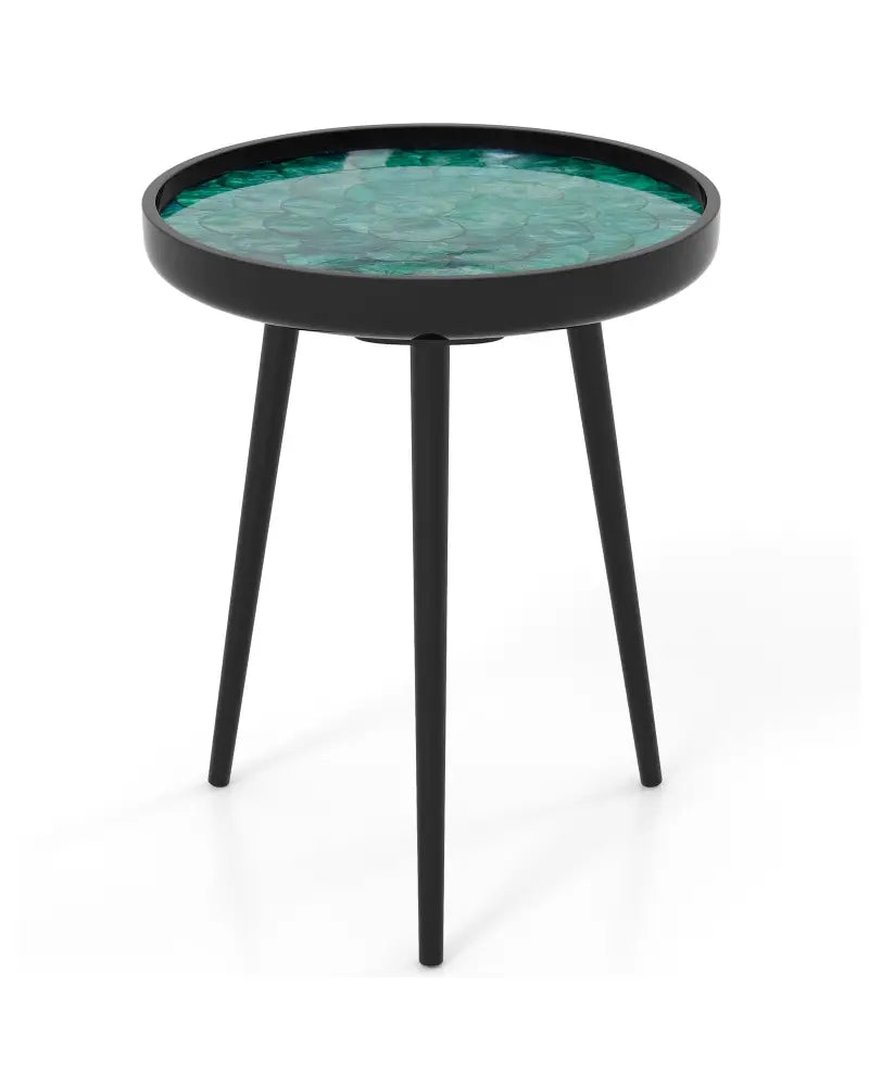 16 Inch Mid-century Modern Coffee End Table with Sea Shell Decoration-Green - Green - End & Side Tables