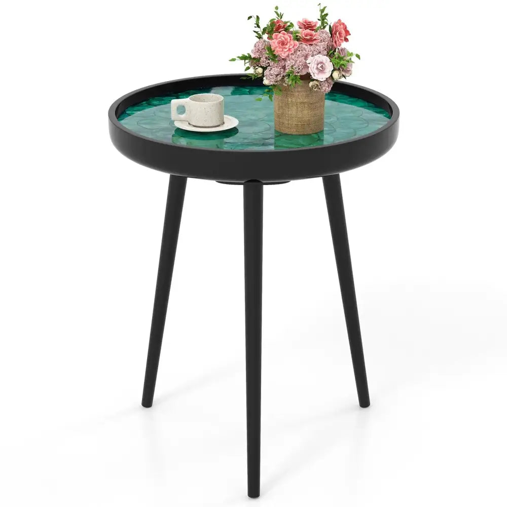 16 Inch Mid-century Modern Coffee End Table with Sea Shell Decoration-Green Costway