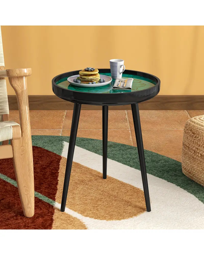 16 Inch Mid-century Modern Coffee End Table with Sea Shell Decoration-Green - Green - End & Side Tables