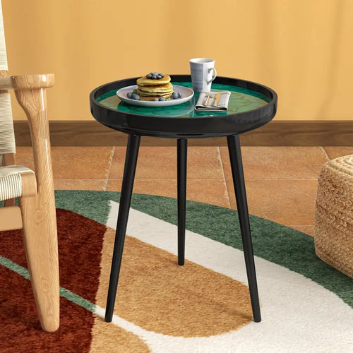 16 Inch Mid-century Modern Coffee End Table with Sea Shell Decoration-Green - Green - End & Side Tables