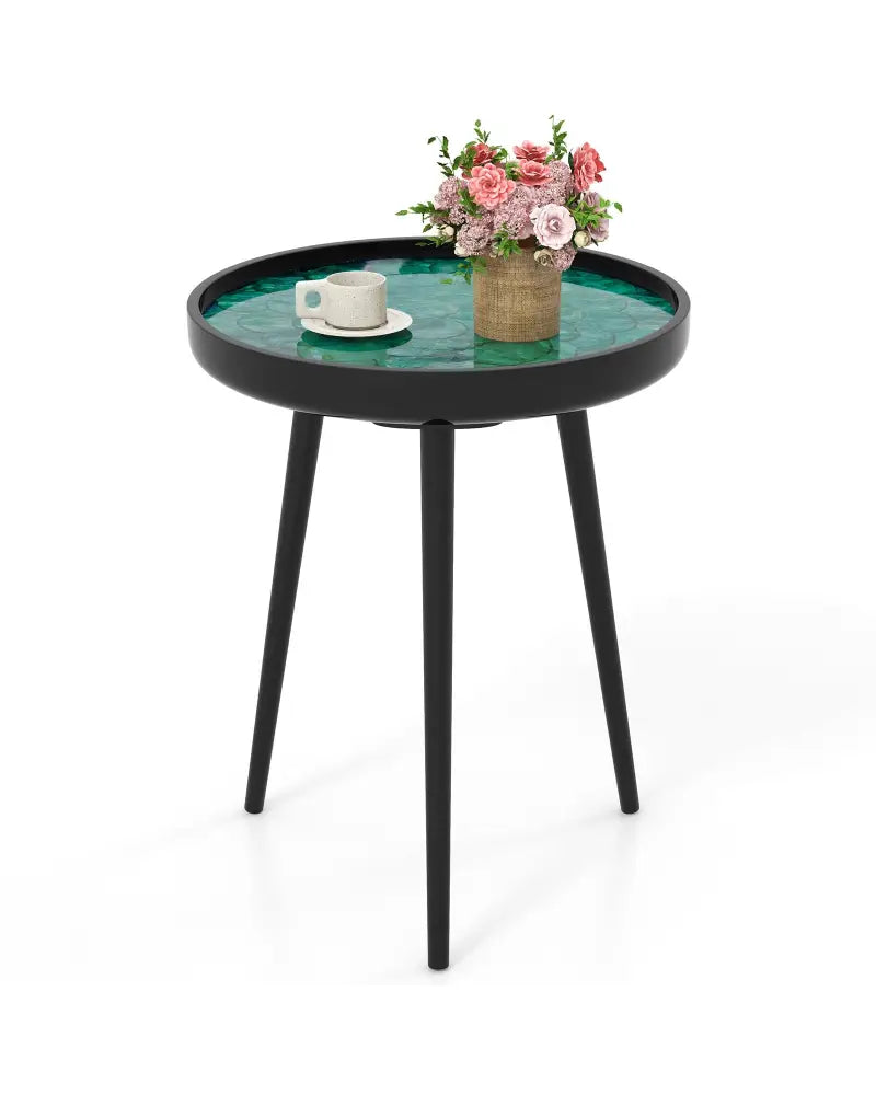 16 Inch Mid-century Modern Coffee End Table with Sea Shell Decoration-Green - Green - End & Side Tables