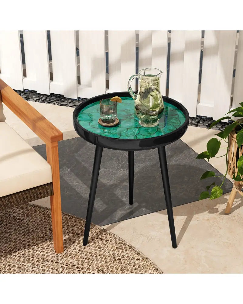 16 Inch Mid-century Modern Coffee End Table with Sea Shell Decoration-Green - Green - End & Side Tables