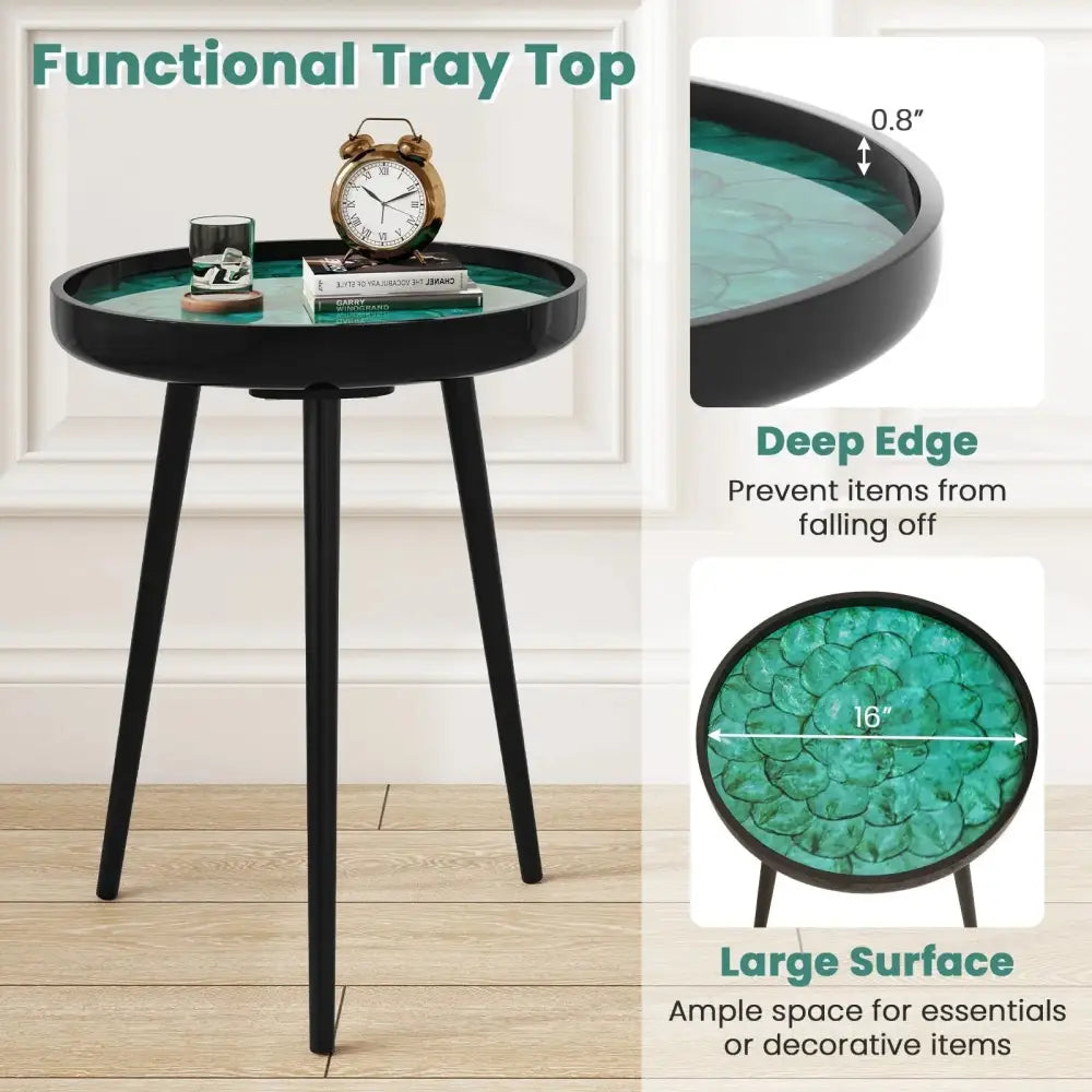 16 Inch Mid-century Modern Coffee End Table with Sea Shell Decoration-Green Costway