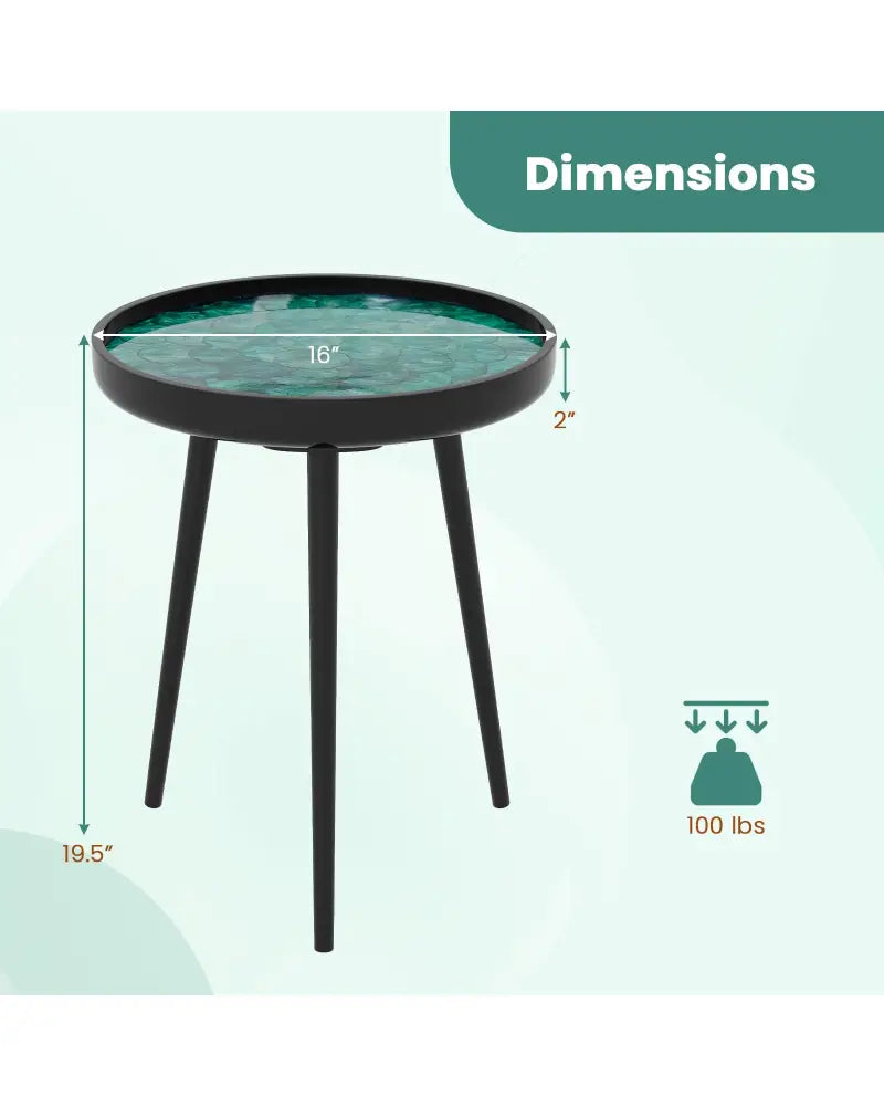 16 Inch Mid-century Modern Coffee End Table with Sea Shell Decoration-Green - Green - End & Side Tables