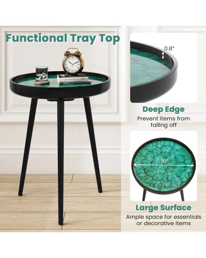16 Inch Mid-century Modern Coffee End Table with Sea Shell Decoration-Green - Green - End & Side Tables