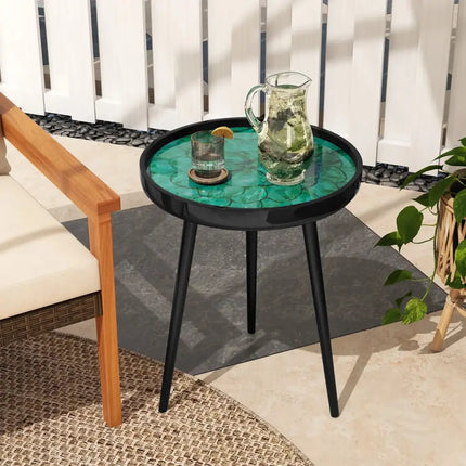 16 Inch Mid-century Modern Coffee End Table with Sea Shell Decoration-Green Costway