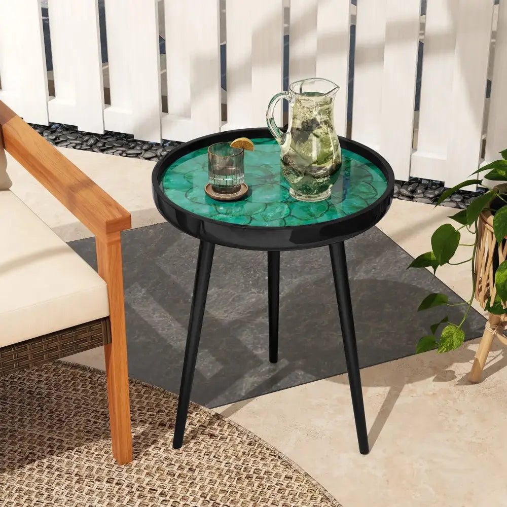 16 Inch Mid-century Modern Coffee End Table with Sea Shell Decoration-Green Costway