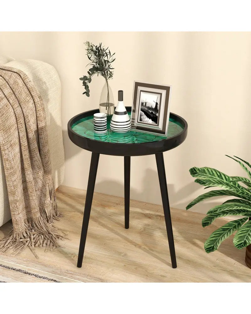16 Inch Mid-century Modern Coffee End Table with Sea Shell Decoration-Green - Green - End & Side Tables