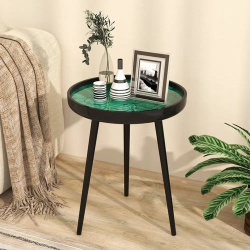 16 Inch Mid-century Modern Coffee End Table with Sea Shell Decoration-Green - Green - End & Side Tables