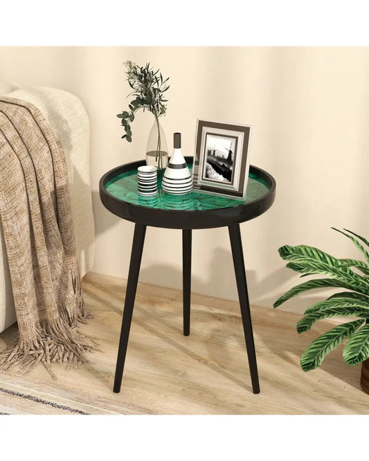 16 Inch Mid-century Modern Coffee End Table with Sea Shell Decoration-Green - Green - End & Side Tables