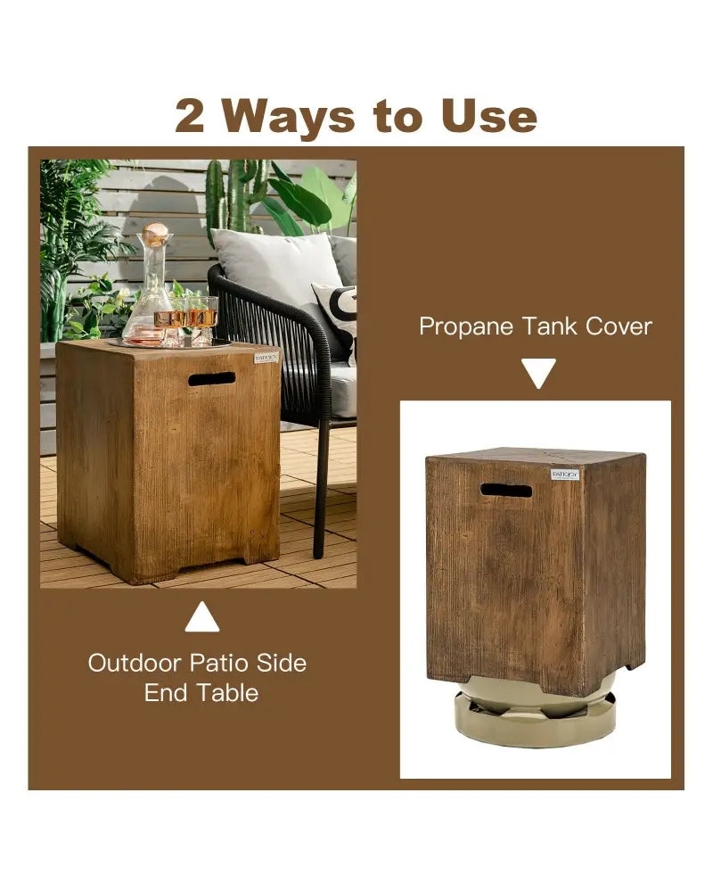 16 Inch Outdoor Hideaway Table Cover for Standard 20 LBS Propane Tank-B - Rustic Brown - Fire Pits