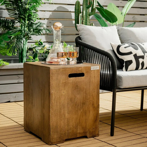 16 Inch Outdoor Hideaway Table Cover for Standard 20 LBS Propane Tank-B - Rustic Brown - Fire Pits