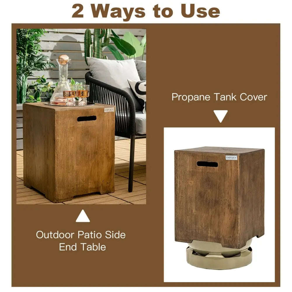 16 Inch Outdoor Hideaway Table Cover for Standard 20 LBS Propane Tank-B - Rustic Brown - Fire Pits
