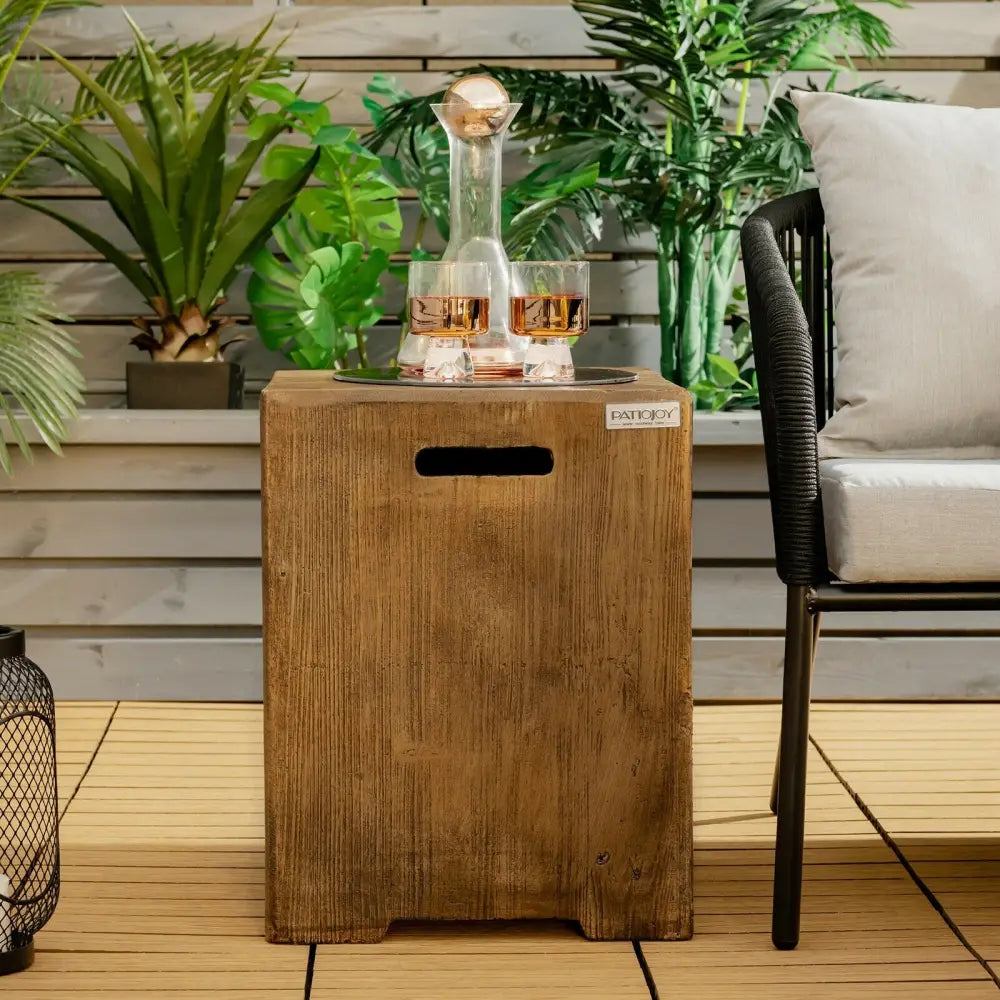 16 Inch Outdoor Hideaway Table Cover for Standard 20 LBS Propane Tank-B - Rustic Brown - Fire Pits