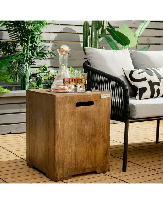 16 Inch Outdoor Hideaway Table Cover for Standard 20 LBS Propane Tank-B - Rustic Brown - Fire Pits
