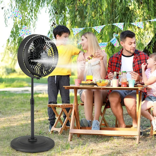 16 Inch Outdoor Misting Fan Oscillating Pedestal Fan with 3 Mist Levels-Black - Black - Fans