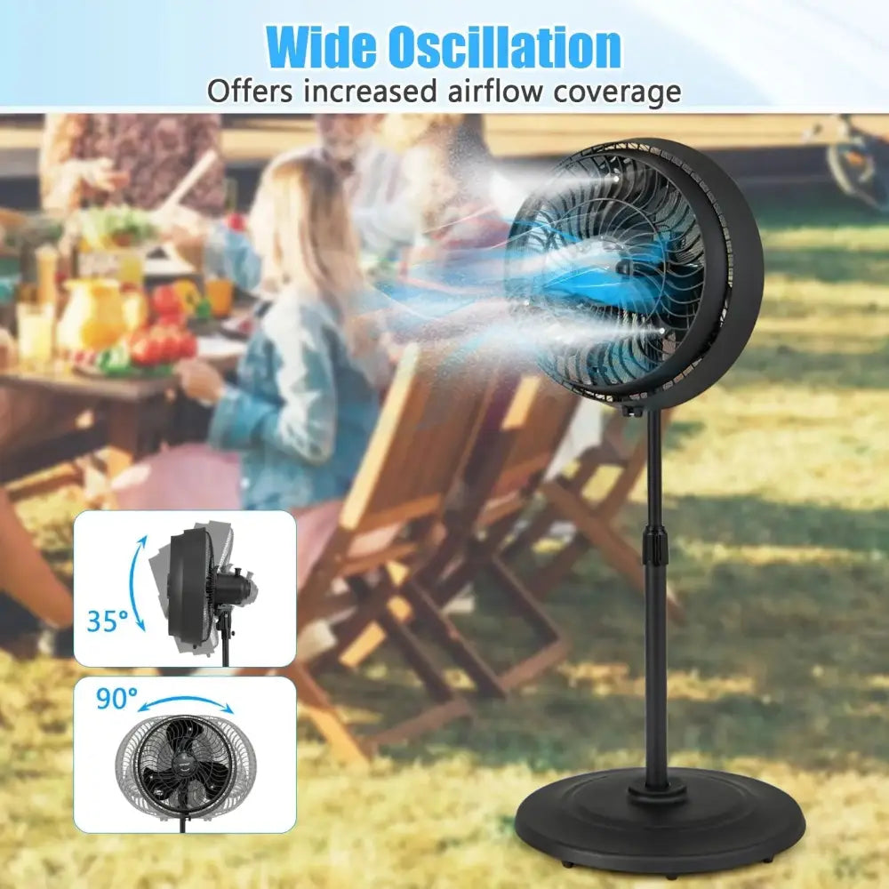 16 Inch Outdoor Misting Fan Oscillating Pedestal Fan with 3 Mist Levels-Black Costway
