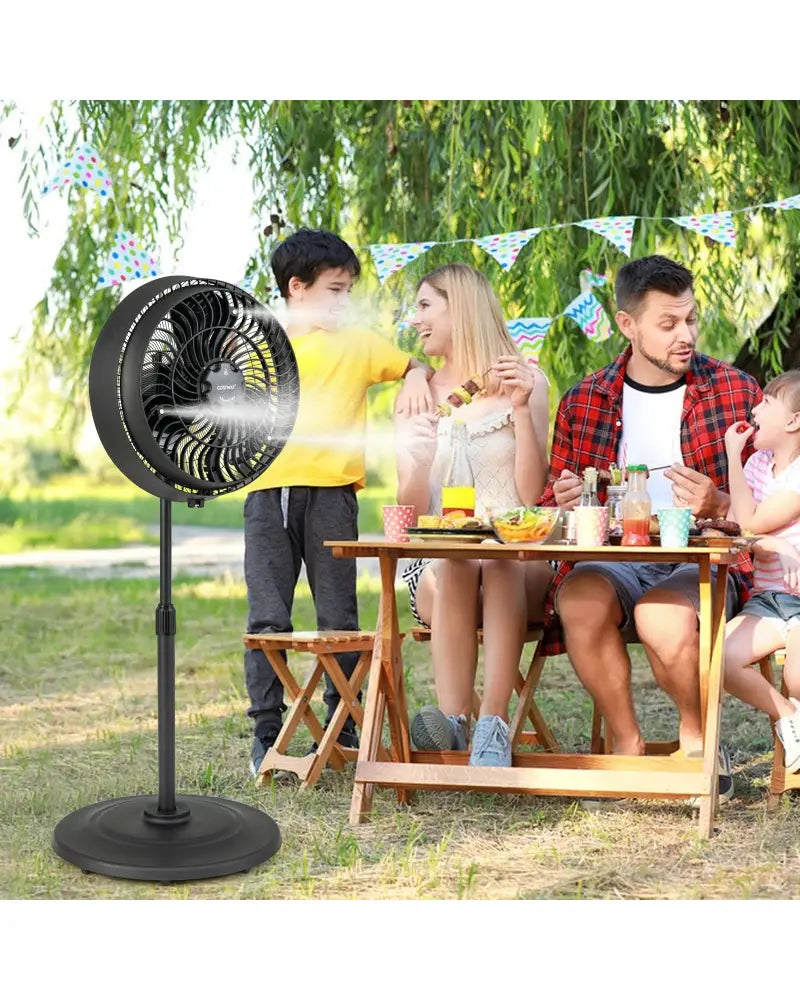 16 Inch Outdoor Misting Fan Oscillating Pedestal Fan with 3 Mist Levels-Black - Black - Fans