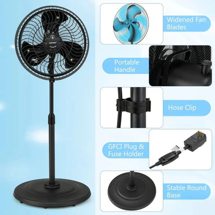 16 Inch Outdoor Misting Fan Oscillating Pedestal Fan with 3 Mist Levels-Black Costway