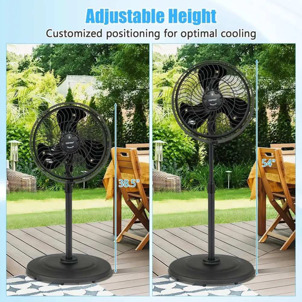 16 Inch Outdoor Misting Fan Oscillating Pedestal Fan with 3 Mist Levels-Black Costway