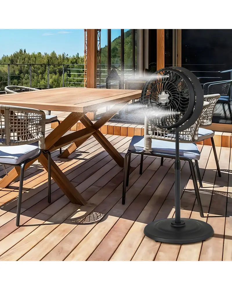 16 Inch Outdoor Misting Fan Oscillating Pedestal Fan with 3 Mist Levels-Black - Black - Fans