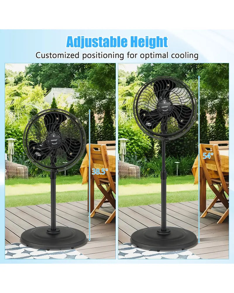 16 Inch Outdoor Misting Fan Oscillating Pedestal Fan with 3 Mist Levels-Black - Black - Fans