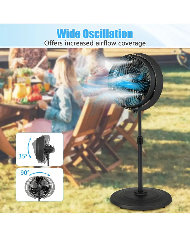 16 Inch Outdoor Misting Fan Oscillating Pedestal Fan with 3 Mist Levels-Black - Black - Fans