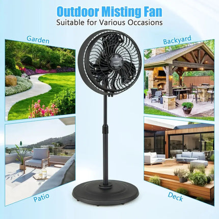 16 Inch Outdoor Misting Fan Oscillating Pedestal Fan with 3 Mist Levels-Black Costway