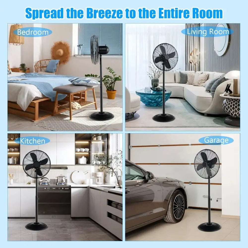 16 Inch Pedestal Standing Fan Oscillating Pedestal Fan with 3 Speeds and Adjustable Height-Black Costway