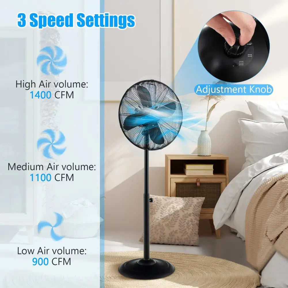 16 Inch Pedestal Standing Fan Oscillating Pedestal Fan with 3 Speeds and Adjustable Height-Black Costway