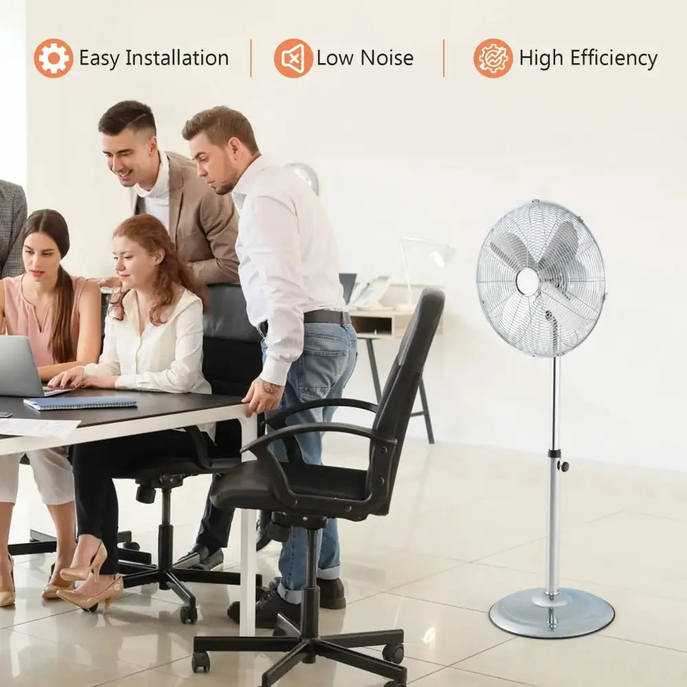 16 Inch Pedestal Standing Fan Oscillating Pedestal Fan with 3 Speeds and Adjustable Height-Silver Costway