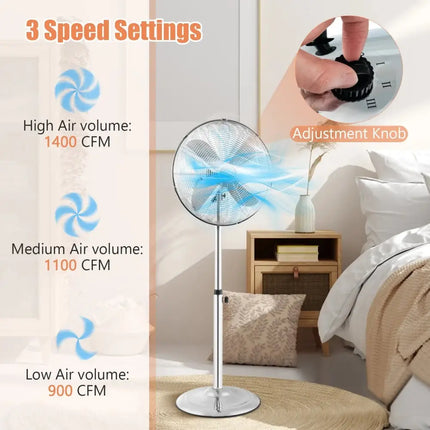 16 Inch Pedestal Standing Fan Oscillating Pedestal Fan with 3 Speeds and Adjustable Height-Silver Costway