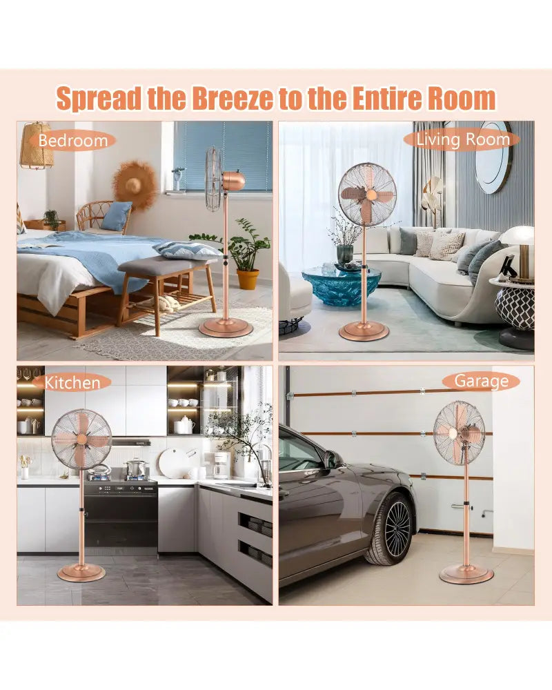 16 Inch Pedestal Standing Fan Oscillating Pedestal Fan with 3 Speeds and Adjustable Height-Copper - Copper - Fans