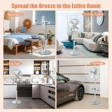 16 Inch Pedestal Standing Fan Oscillating Pedestal Fan with 3 Speeds and Adjustable Height-Silver Costway