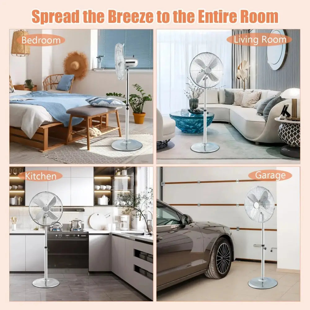 16 Inch Pedestal Standing Fan Oscillating Pedestal Fan with 3 Speeds and Adjustable Height-Silver Costway