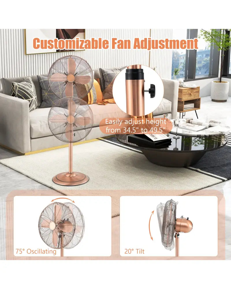 16 Inch Pedestal Standing Fan Oscillating Pedestal Fan with 3 Speeds and Adjustable Height-Copper - Copper - Fans