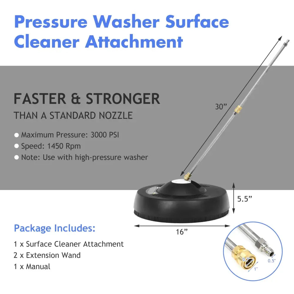 16 Inch Pressure Washer with 2 Spray Nozzles and 1/4-inch Quick-connect Extension Wands - Black - Vacuums & Cleaners