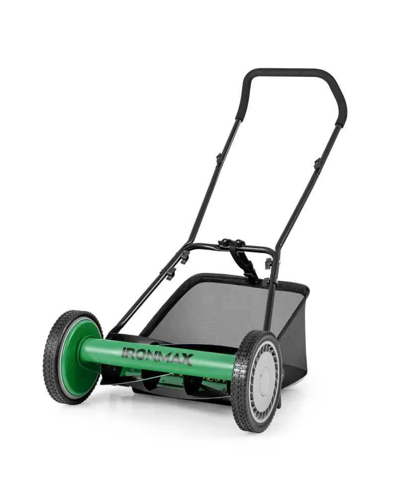 16 Inch Push Lawn Mower with 5 Steel Blades and Grass Catcher Bag-Green - Green - Lawn Care Tools