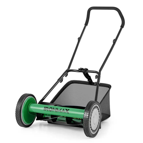 16 Inch Push Lawn Mower with 5 Steel Blades and Grass Catcher Bag-Green - Green - Lawn Care Tools