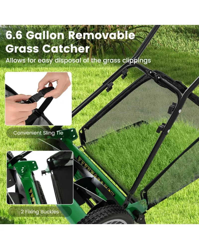 16 Inch Push Lawn Mower with 5 Steel Blades and Grass Catcher Bag-Green - Green - Lawn Care Tools