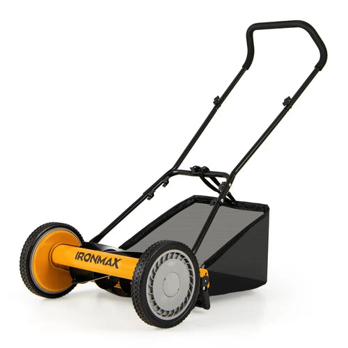 16 Inch Push Lawn Mower with 5 Steel Blades and Grass Catcher Bag-Orange - Orange - Lawn Care Tools