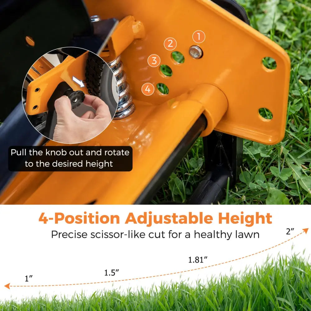 16 Inch Push Lawn Mower with 5 Steel Blades and Grass Catcher Bag-Orange - Orange - Lawn Care Tools