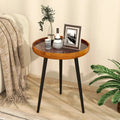 16 Inch Round End Table with Sea Shell Decoration and Epoxy Resin Finish-Brown Costway