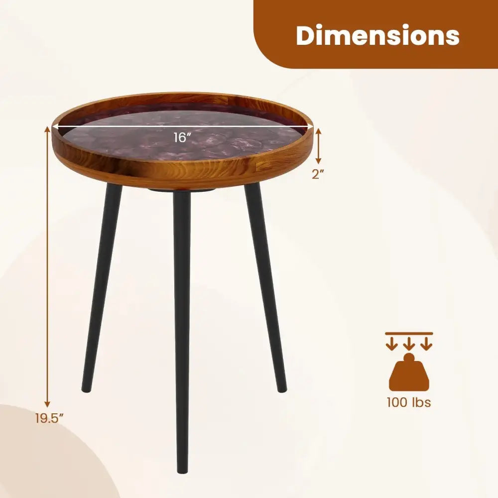 16 Inch Round End Table with Sea Shell Decoration and Epoxy Resin Finish-Brown Costway