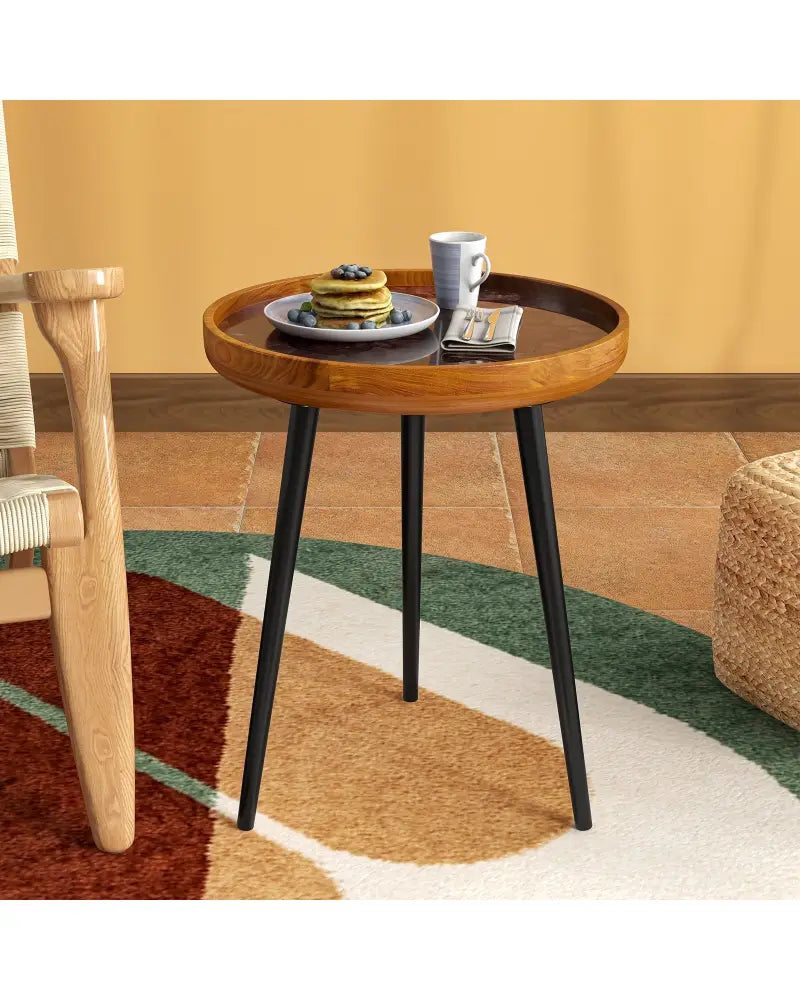 16 Inch Round End Table with Sea Shell Decoration and Epoxy Resin Finish-Brown - Brown - End & Side Tables