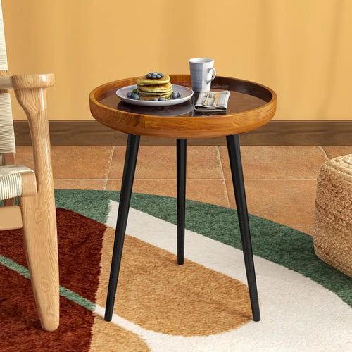 16 Inch Round End Table with Sea Shell Decoration and Epoxy Resin Finish-Brown - Brown - End & Side Tables